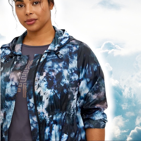 Torrid Blue Black Tie Dye Active Windbreaker Jacket Size 2 - Picture 3 of 16